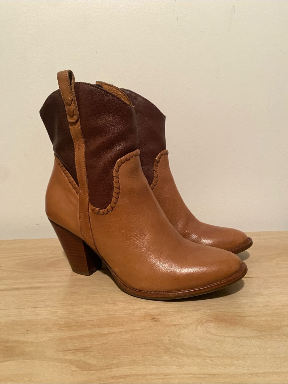 Jack Rogers Two Tone Leather Western Cowboy Boots Brown Tan Women’s 7.5